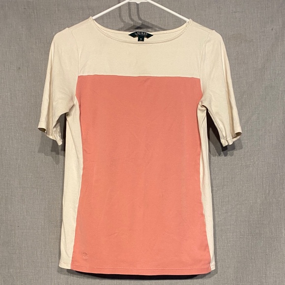 Ralph Lauren Short Sleeve Tee in Cream and Pink - Picture 1 of 3